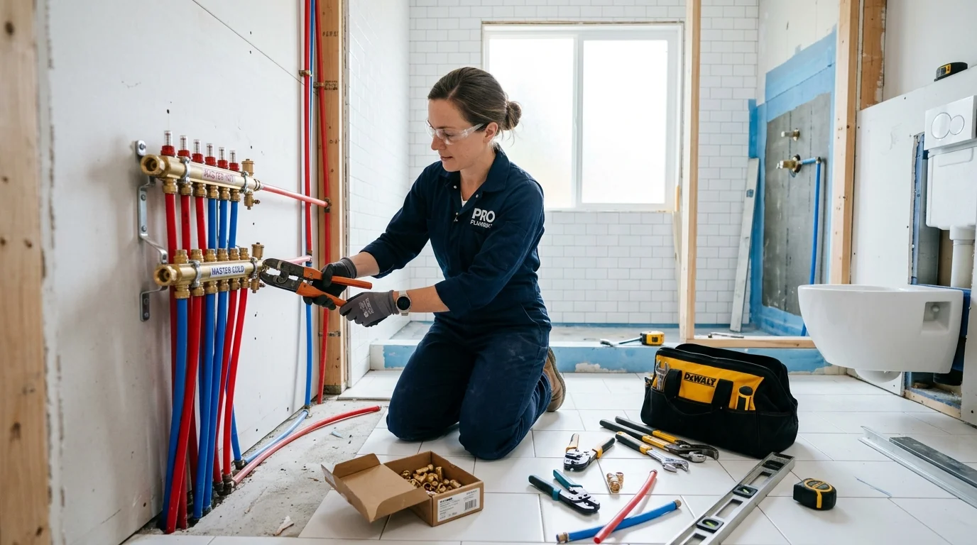 Plombier professionnel avec outillage prêt à intervenir
